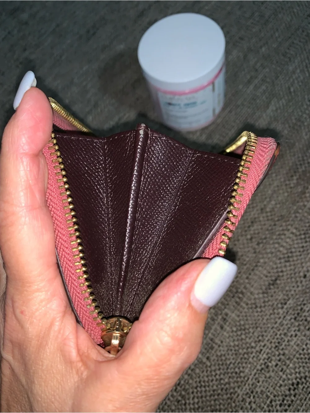 COACH ZIPPY metallic pink/burgundy wallet EUC w/Aminnah Donut Sugar Polish